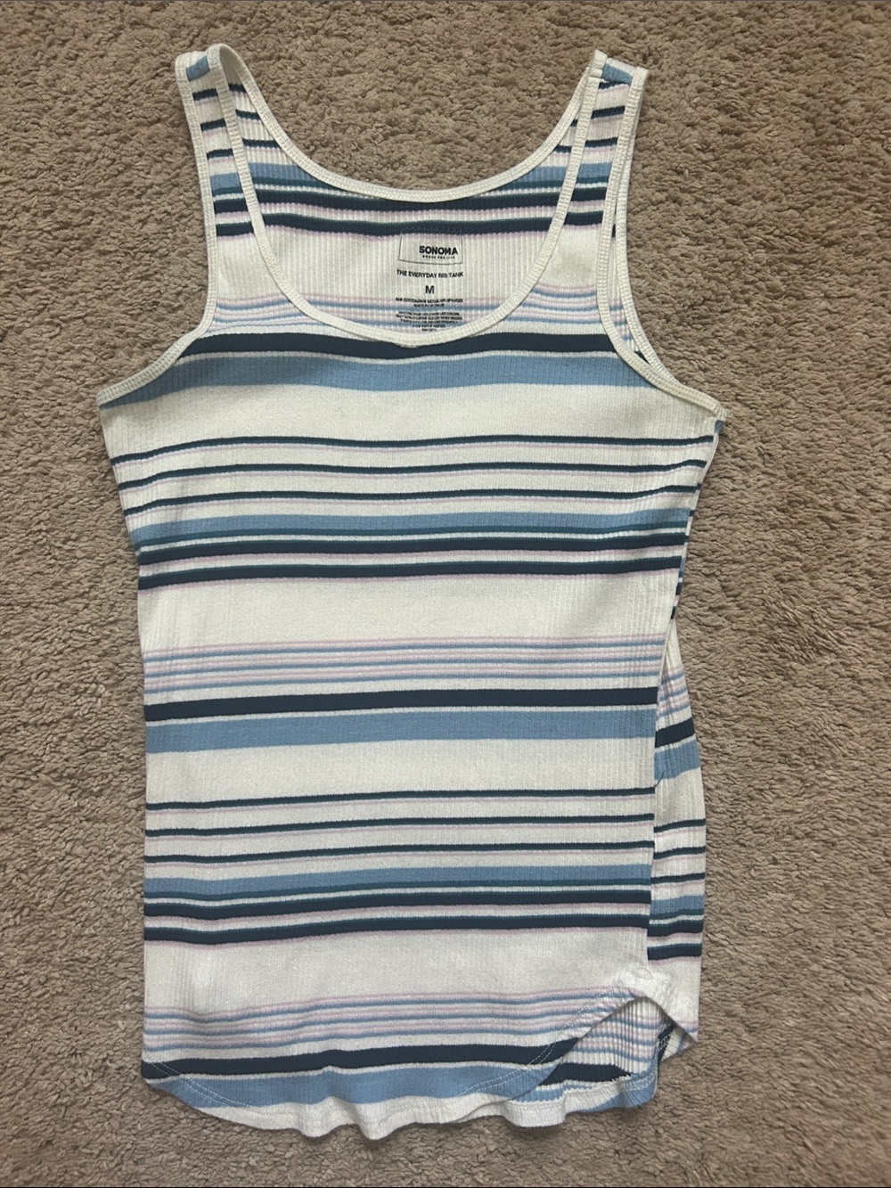 Sonoma White Tank Top with Blue Stripes